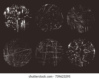 Round grunge textures.Vector distress overlay textures.