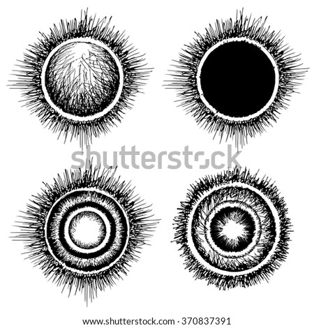 Round grungy background. Black sun. 
