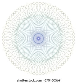 Round Guilloche Pattern for certificate, diploma or voucher design. Vector abstract colored circle frame