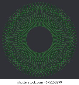 Round Guilloche Pattern for certificate, diploma or voucher design. Vector abstract colored circle frame on dark background