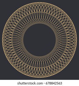 Round Guilloche Pattern for certificate, diploma or voucher design. Vector abstract colored circle frame on dark background