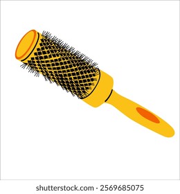 Round hair styling brush. Creating hair styling and care.