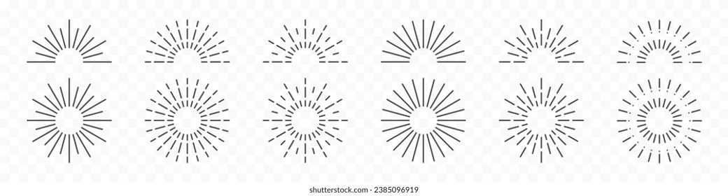 Round, half circle sunburst, line radial frame icon set