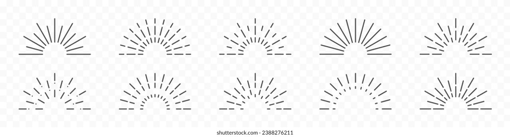 Round, half circle sunburst, line radial frame icon set