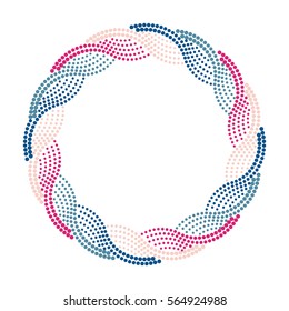 Round halftone border Blue decorative frame isolated on white Circle subtle pattern
