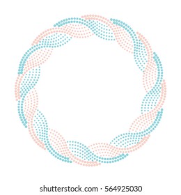 Round halftone border Blue decorative frame isolated on white Circle subtle pattern
