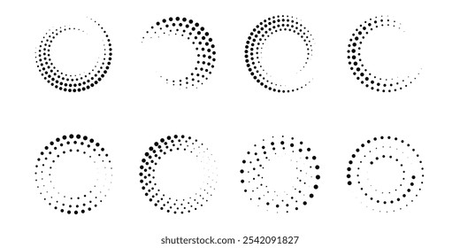 Marcos de punto semitono redondos. Puntos en círculo.  Elemento de puntos circulares para medicina, cosméticos, tratamiento - Vector de stock