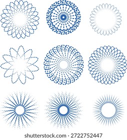 Marco de semitono redondo. Círculo punteado, marcos de semitonos de puntos abstractos vintage y círculos de puntos aleatorios. Ilustración vectorial en espiral.	