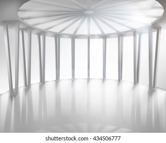 Round hall, large space. Vector illustration.