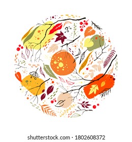 Round hand drawn autumn pattern.Vector decoration.