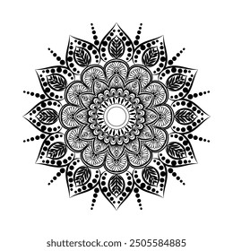 Round hand drawn mandala on white isolated background. Vector mandala in monochrome. Mandala with floral patterns. 