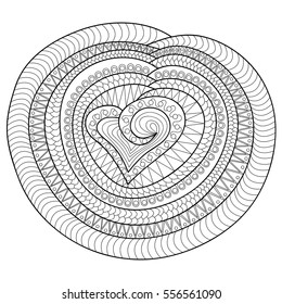 Round hand drawn pattern in doodle art style. Template for coloring book pages for adults.