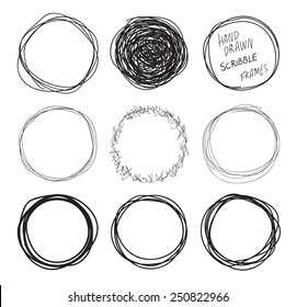 Round hand drawn scribbles frames set