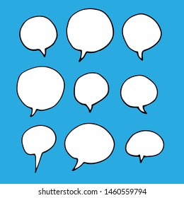 Round hand drawn speech bubbles. Doodle style thinking balloons isolated on color background