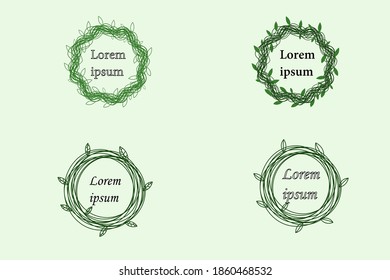 Runde handgezeichnete Kräne. Set Clipkunstbouquets. Romantischer Kranz mit Kopienraum für Ihren Text.