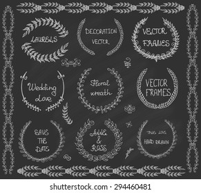 Round hand drawn wreaths, set of floral, leaves elements, arrows, collection of clip art romantic vector icons for design template, invitations, weddings,valentine's day,holidays,baby design,birthday
