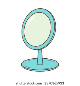 Round hand mirror for applying makeup and beauty guidance. Color doodle icon.