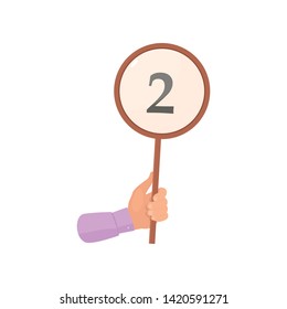 Round hand wood banner with number two, voting