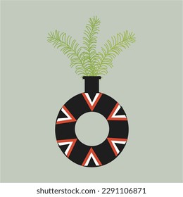 Round handmade ceramic clay vase Vector illustration