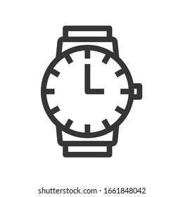 Runde Handuhr mit Uhrzeigersinn, einzelne Vektorillustration Symbol. Lineare Piktogramme auf weißem Hintergrund. Schnittstellensymbol