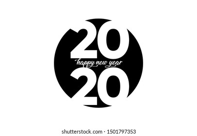 Round Happy New Year logo 2020 text design. Text Design logo. Vector illustration. Isolated on white background