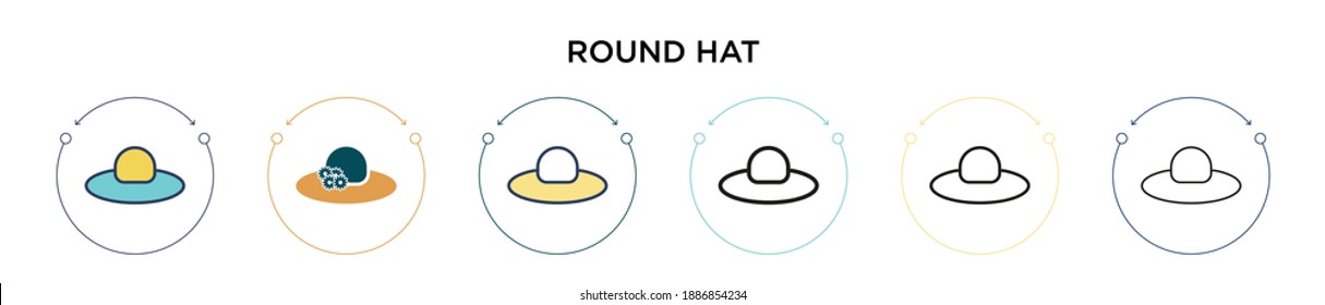 Round hat icon in filled, thin line, outline and stroke style. Vector illustration of two colored and black round hat vector icons designs can be used for mobile, ui, web