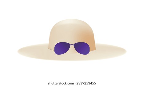 round Hat with sun glass summer vector isolated white 