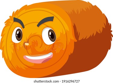 Round hay bale cartoon character with facial expression illustration