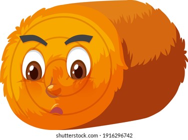 Round hay bale cartoon character with facial expression illustration