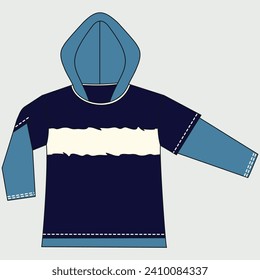 Round head Long sleeve Soft shirts overall fashion Flat outlines technical drawing vector model for men. Clothing design mock up CAD illustration. Sweater fashion design isolated on white.