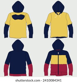 Round head Long sleeve Soft shirts overall fashion Flat outlines technical drawing vector model for men. Clothing design mock up CAD illustration. Sweater fashion design isolated on white.