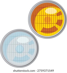 round headlight front view, circular headlight.