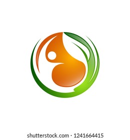 Round health human vector logo concept illustration with leaf and people. 
