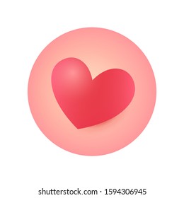 Round Heart Icon, Sticker for Valentines Day with copy space isolated on white