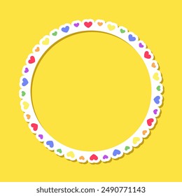 Round heart rainbow frame. Border template with copy space. Pride month flag concept. Vector flat illustration.