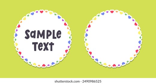 Round heart rainbow frame border. Valentines Day, Pride month flag concept. Vector flat illustration.