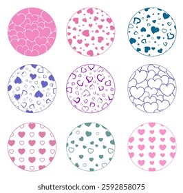 Round Heart seamless pattern background texture graphic vector Design set