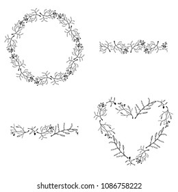 Round and heart shaped floral frames and ornamental borders. 