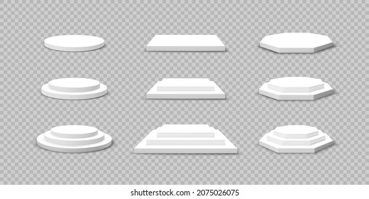 Round hexagonal and square stage collection isolated on transparent background. Vector illustration