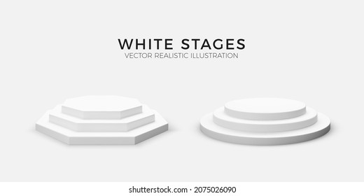 Round and hexagonel podium. Empty platform template for product advertising. Vector illustration