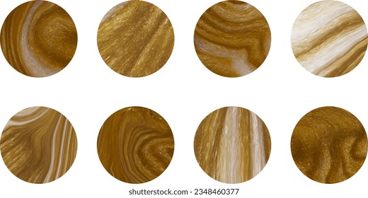 Round highlights covers with brown liquid and golden texture. Backgrounds for design social media, lifestyle, travel and beauty bloggers