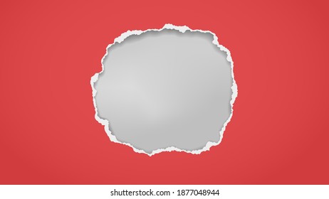 La composición de hoyos redondos en papel rojo con bordes rotos y sombra suave está sobre fondo gris. Ilustración del vector