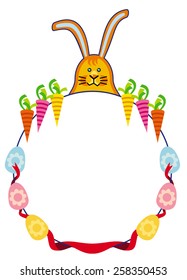Round holiday with Easter bunnies and free space for greetings