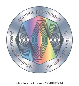 Round hologram imitating sticker. Vector official product sticker for label design