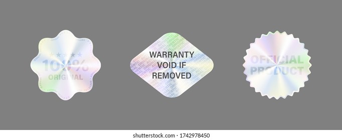 Round Hologram Label Set Isolated On White. Geometric Holographic Label For Award Design, Product Guarantee, Sticker Design. Vector Hologram Sticker Collection. Quality Holographic Sticker Set.