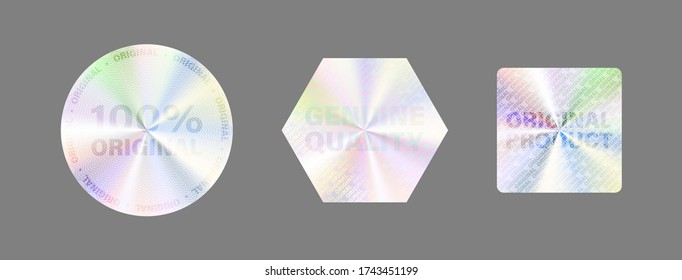Round Hologram Label Set Isolated On White. Geometric Holographic Label For Award Design, Product Guarantee, Sticker Design. Vector Hologram Sticker Collection. Quality Holographic Sticker Set.
