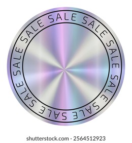 Round hologram sticker with text Sale with empty place for discount numbers. Neon label with holographic effect. Isolated Shiny rainbow tag for business