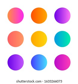 Round holographic gradient sphere. Set colorful fluid circle shape. Trendy gradient color. Vector illustration.