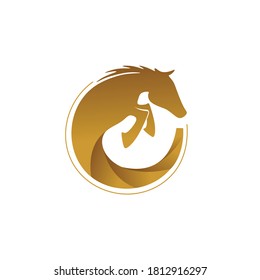 Round horse logo with abstract body vector. Minimalist flat design. Silhouette of jump horse. Horse race sport competition, apparel brand, raise up company. Apply to web site, Adds, Apps icon, brand