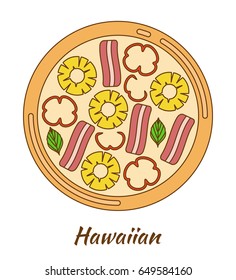 Round hot delicious tasty pizza. Vector illustration 